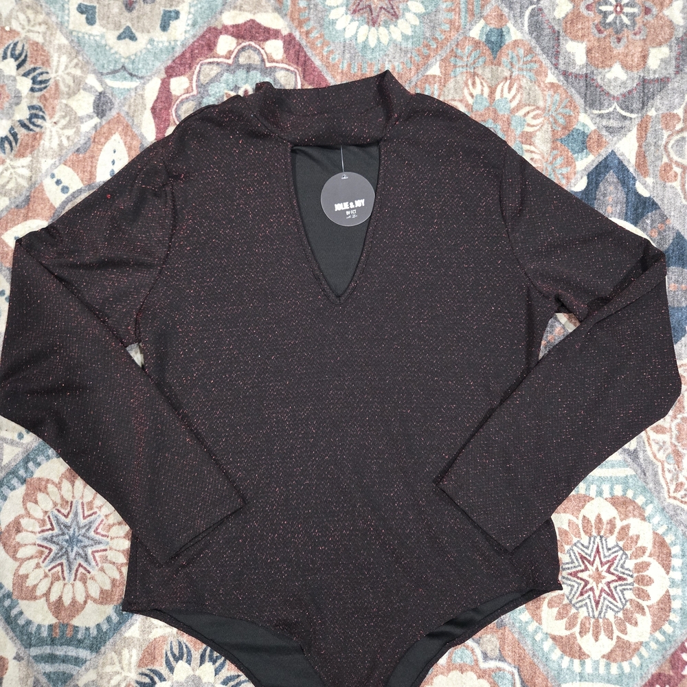 Jolie & Joy Black And Red Shimmer V-neck Bodysuit 2X